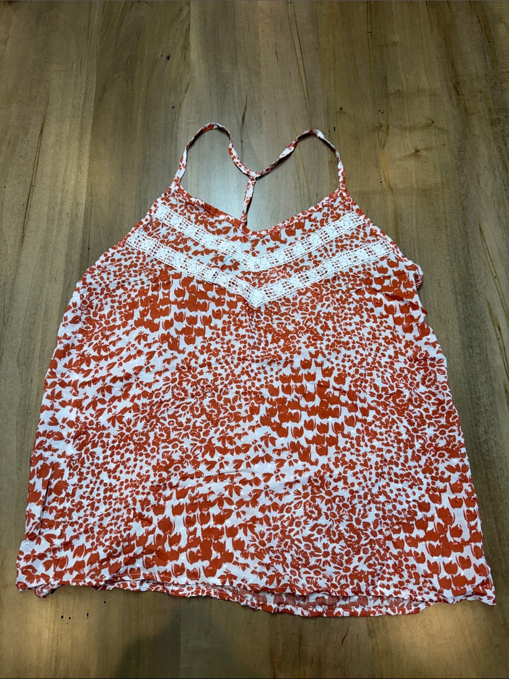 Daytrip Orange & White Printed Crochet-Trim Tank